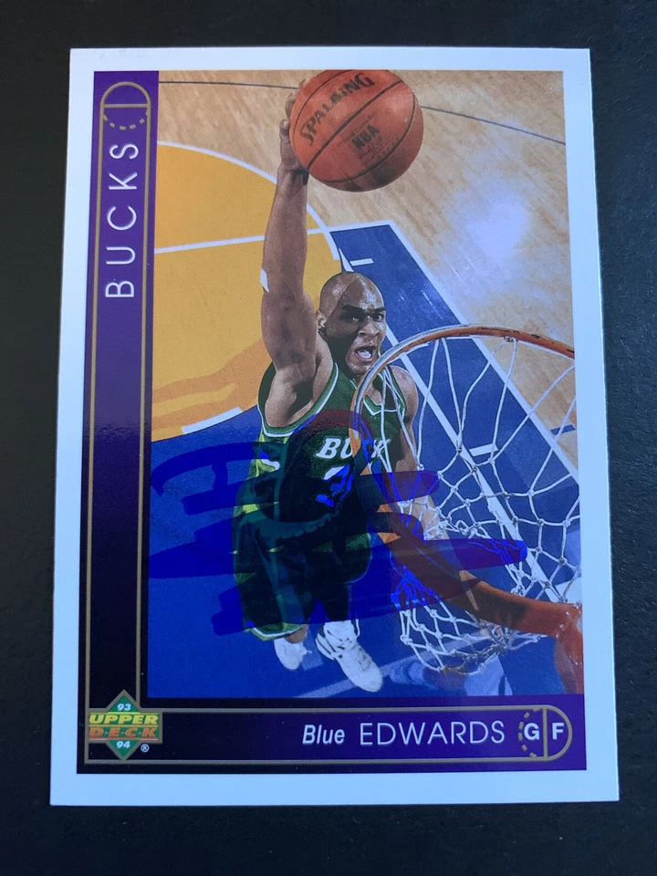 Blue Edwards Signed 1993-94 Upper Deck #61 Card Milwaukee Bucks Autograph COA - Image 1 of 1