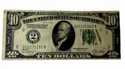 1928A $10 New York REDEEMABLE IN GOLD ON DEMAND Federal Reserve Note B20375182 A - Image 1 of 4