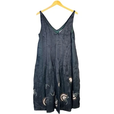 Rebecca Taylor Dress Womens 6 Blue Silk Pleated Embroidered Floral Wedding Midi - Image 1 of 4