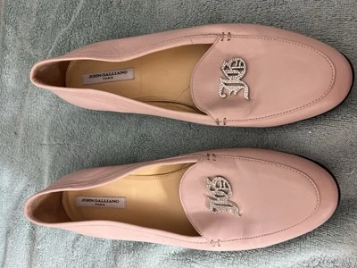 JOHN GALLIANO JG Bling Leather Pink Driving Loafers 38.5 Sz 7.5 - Image 1 of 4