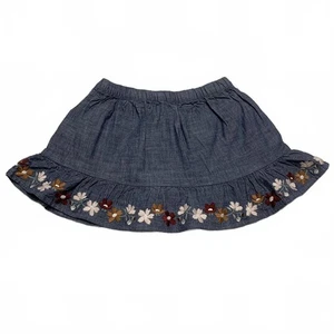 Gymboree Girls Sz 3T Denim Blue Floral Embroidered Denim Skirt with Pink Shorts - Picture 1 of 11