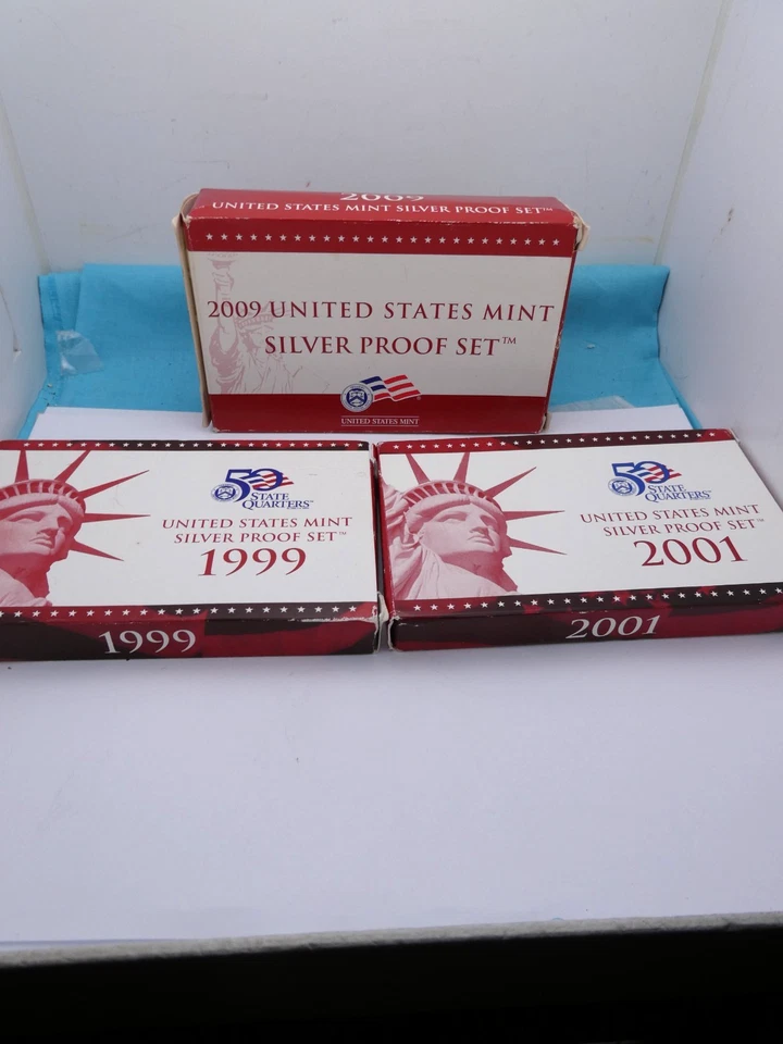 Lote de 3 juegos de prueba de plata acuñados en Estados Unidos 1999, 2001, 2009. V380 Foto 1 de 1