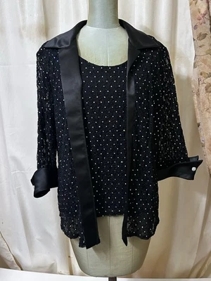 Novo conjunto de jaqueta regata e blusa preta enfeitada Dress Barn Top 2 peças tamanho 16 - Imagem 1 de 4