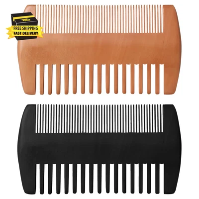 Wooden Beard Comb Kit, Dual Action Fine & Coarse Teeth, Wood Color and Black Poc - Image 1 of 4
