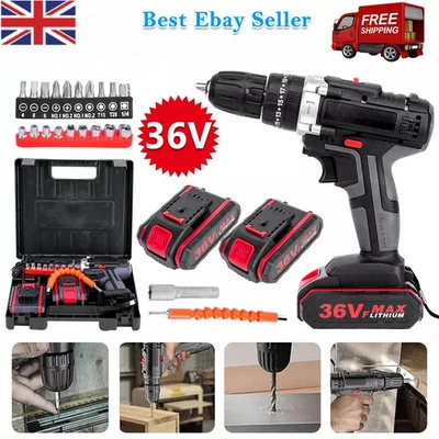 Taladro eléctrico inalámbrico 36V 2 velocidades destornillador martillo impacto con 2 kits de batería Foto 1 de 4
