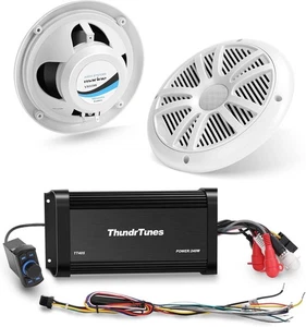 Marine Bluetooth Verstärker Audio System mit 2 weißen Lautsprechern für UTV ATV Boot 60Wx4 - Bild 1 von 17