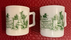Davy Crockett Milk Green Print Glass 1950s Childs Cups  VTG (lot of 2) - Picture 1 of 4