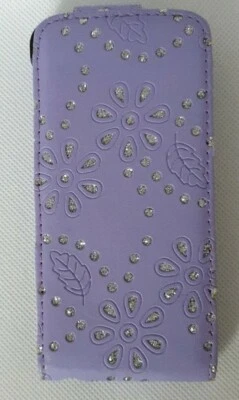 Flieder Mauve Hell Lila Blatt Glitzernde Blume Handy Flip Case Hülle  - Bild 1 von 4