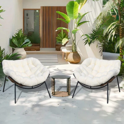 VIXLON Wicker Patio Outdoor Furniture Porch Chairs Set Indoor Papasan Chair Set - Image 1 of 4