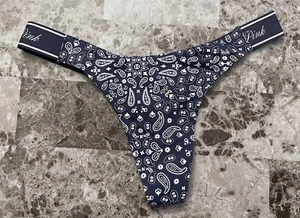 NWT VICTORIA'S SECRET PINK SMOOTH BLUE PAISLEY THICK SIDE STRAP THONG PANTIES - Picture 1 of 5