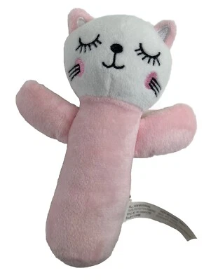 Little Me 6" Cat Hand Held Rattle Pink White Kitty Soft Plush Stuffed Baby Toy - Image 1 of 4