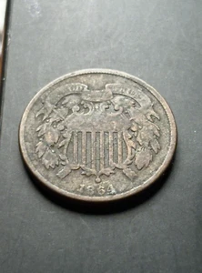 1864 Philadelphia Mint Copper Two Cent Coin - FREE SHIPPING - Picture 1 of 5