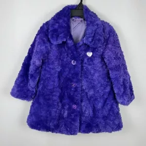 Juicy Couture Faux Fur Coat Kids Girls 4T Purple Plush Collared Outerwear Winter - Picture 1 of 11