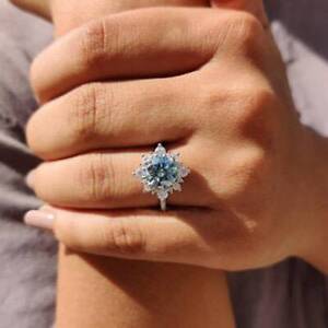 1 Ct Cyan Blue Moissanite Diamond Ring 10k White Gold Engagment Rings For Her
