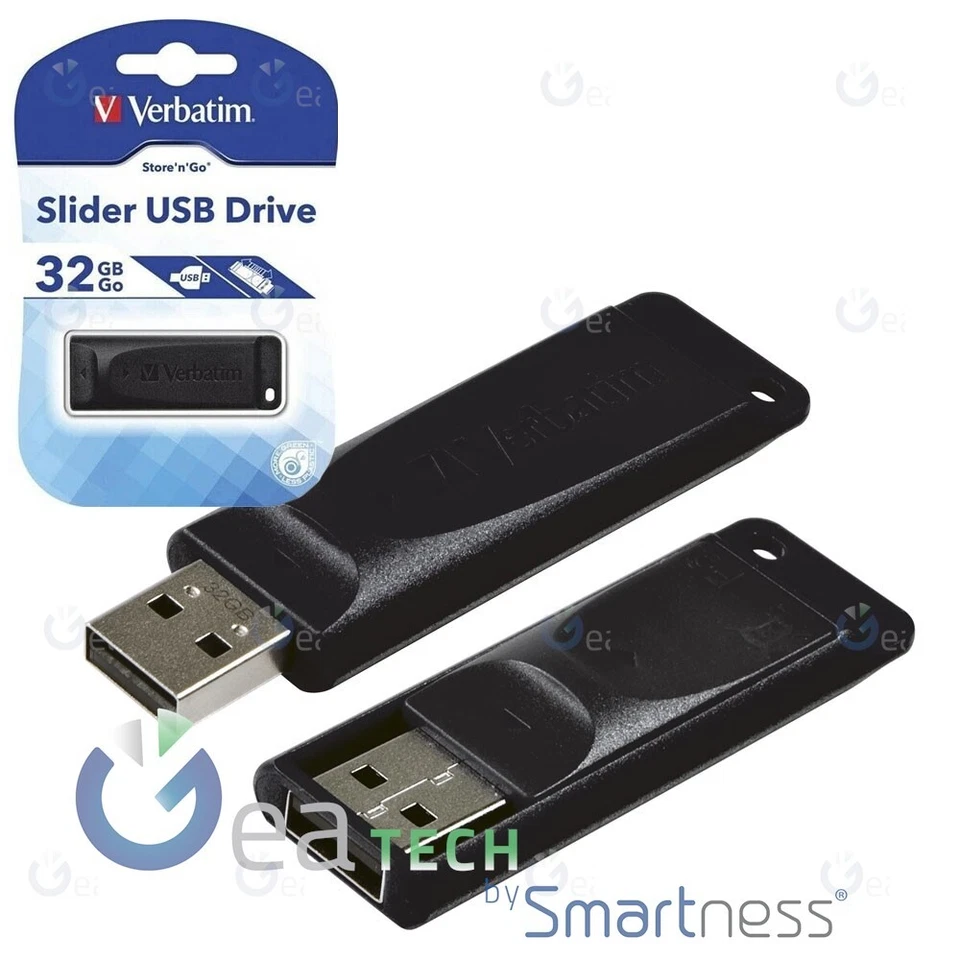 Verbatim Pen Drive Usb 2.0 Store N'Go 32 GB Memoria Chiavetta USB Slider Nero - Immagine 1 di 1