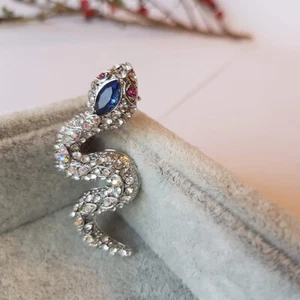 Silver Snake with Blue Zircon Coat Pin Brooch - Picture 1 of 3