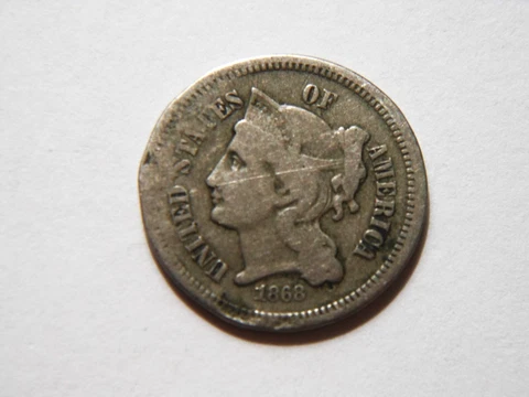 1868 G+/VG 3 Cent Nickel,  Nice *Low Priced* Vintage Coin for a collection Cover