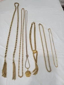 Gold Tone Necklaces Lot of 6 Fashion Costume Jewelry - Picture 1 of 12