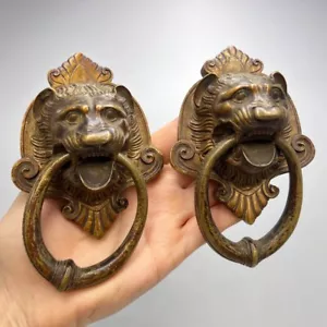 Pair of Large Antique Bronze Lion Door Knockers Handles Vintage European Decor - Picture 1 of 7