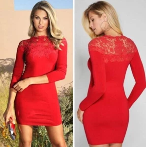 Nuevo Guess Marciano Kay Macrame Suéter Tejido Elastizado Naranja Rojo Vestido L - Imagen 1 de 6