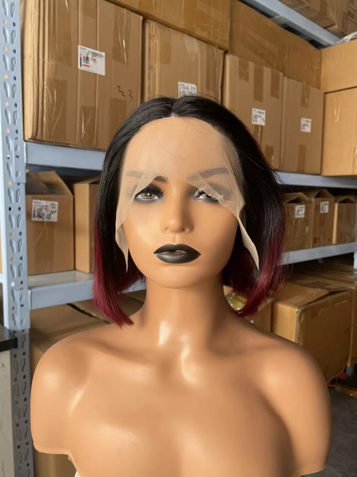 10 дюймов 13x4 T кружевной парик 1B/99J # Bob прямые волосы бразильские человеческие волосы передние волосы - Изображение 1 из 4