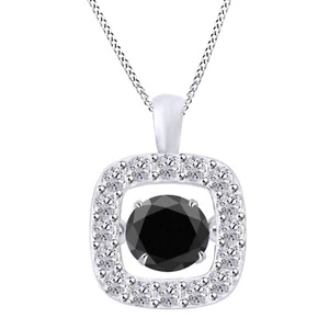 Round Cut 2.15Ct Natural Jet Black Diamond Women's Pendant In 14KT White Gold - Picture 1 of 1