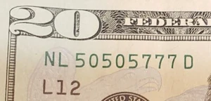 $20 2017 Fancy Serial Number NL 50505777 D - Imagen 1 de 6