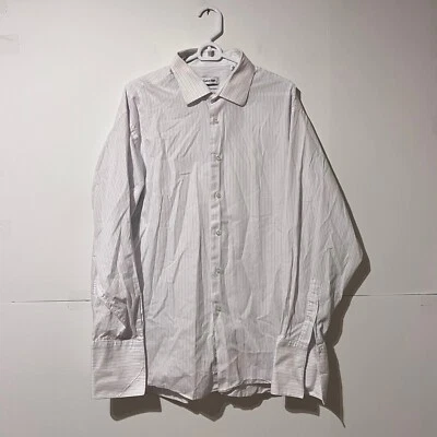 Calvin Klein Mens Shirt Size 18 34/35 Big White Striped Long Sleeve Barrel Cuff - Image 1 of 4