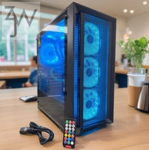 Gaming PC BLUE Desktop Computer i7 32GB 1TB SSD 1TB HDD AMD RX580 WIFI WIN10 - Picture 1 of 12