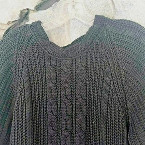 Vtg Long Sleeve Chunky Cable Knit Nordic Sweater Women's Sz M Black Ramie Cotton - Picture 1 of 8