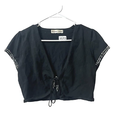 Y2K 90-х Victor Costa женщин черный кардиган свитер S укороченный блестки Whimsigoth - Изображение 1 из 4