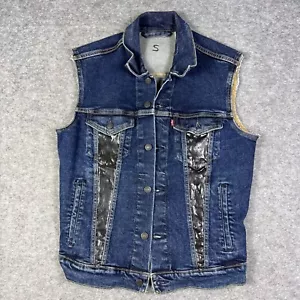 Gilet Levis uomo piccolo blu denim nero taglio jeans punk biker gotico camionista - Foto 1 di 16