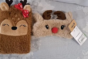 CLAIRE'S Mädchen pelziges Rentier liniertes Notizbuch Journal Tagebuch Weihnachten + Augenhülle - Bild 1 von 2