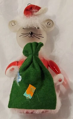 Vintage Blown Glass De Carlini Christmas Ornament Mouse as Santa with Green Bag - Image 1 of 4