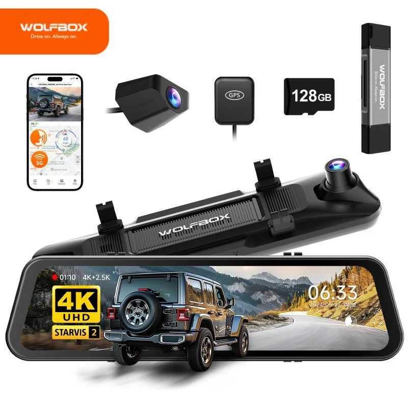 WOLFBOX G900PRO 4K IMX678 Dash Cam Front and Rear Dash Camera with Card Reader - Image 1 of 4