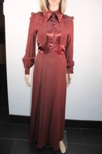 Vtg 1970s 30s Ossie Clark for Radley brown moss crepe & satin maxi dress small - Picture 1 of 18