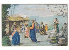 cartolina Buon Natale religiosa natività Gesù Bambino re magi pastori
