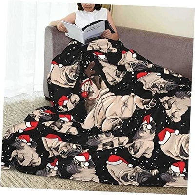 Manta de lana Pug de Navidad suave para perro 80"X60" Navidad Pug perro Foto 1 de 4