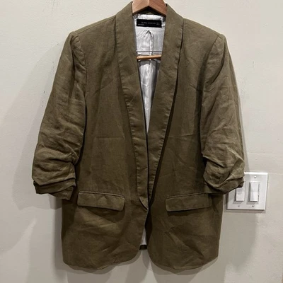 Blazer Zara mezcla lino manga enrollable frente abierto. Talla XL Foto 1 de 4