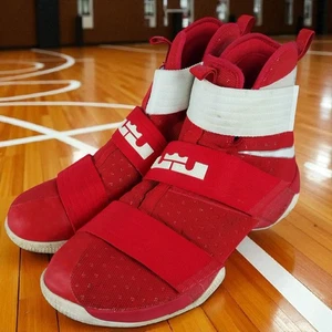 Nike Shoes Mens Size 13 LeBron Soldier 10 Red White Basketball Strap 844380-601 - Picture 1 of 15