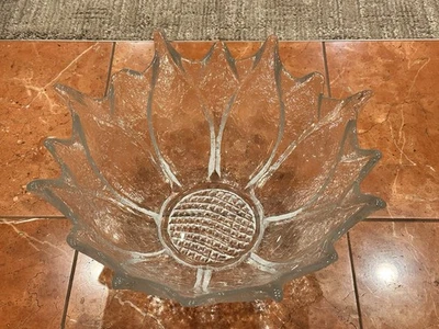 BLENKO ART GLASS 1976 DÁLIA TRANSPARENTE FLOR SALADA FRUTAS PEÇA CENTRAL 13" L TIGELA EU - Imagem 1 de 4