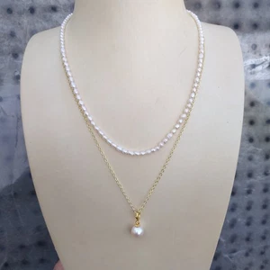 Gorgeous New Design Natural Akoya White Pearl Necklace 14k Gold P - Picture 1 of 7
