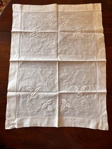 Antique Whitework Embroidered richelieu Large Table Mat Centrepiece Linen #16 - Picture 1 of 19