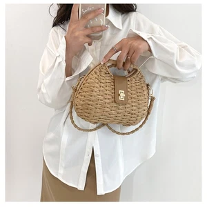 Woven Crossbody Bag Solid Color Beach Bag Trendy Shoulder Bag - Picture 1 of 13