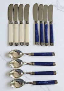 EME Inox "Italia" Stainless Flatware Cobalt/Ivory Butter Knives & Spoons~Italy - Picture 1 of 6