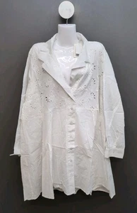 Raviya Eyelet Detail V Neck Button Down Swim Cover Up Womens Tunic Top 2X White - Picture 1 of 9