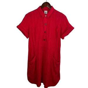 CAbi Size Small Hibiscus Red Button Neck Swim Cover Dress #5117 Vacation Resort - Picture 1 of 8
