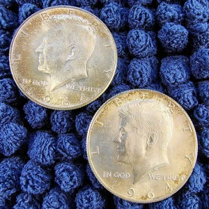 1964-P-D Kennedy Silver Half Dollars - 90% Silver - BU Album Toning - Picture 1 of 18