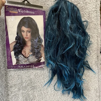 Aqua Bella Wig Blue Mermaid Fancy Dress Up Halloween Adult Costume Accessory - Image 1 of 4
