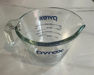 Blue Print Vintage PYREX Glass One Cup Measuring Cup With Handle Made In USA - Picture 1 of 5